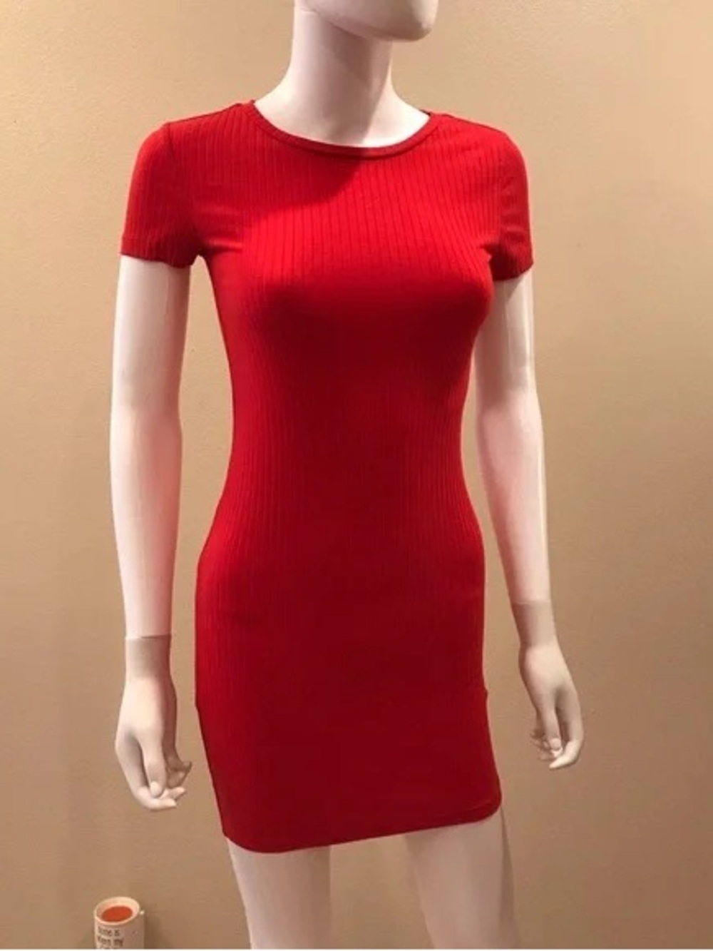 Classic Ribbed Red Mini Dress - Women's